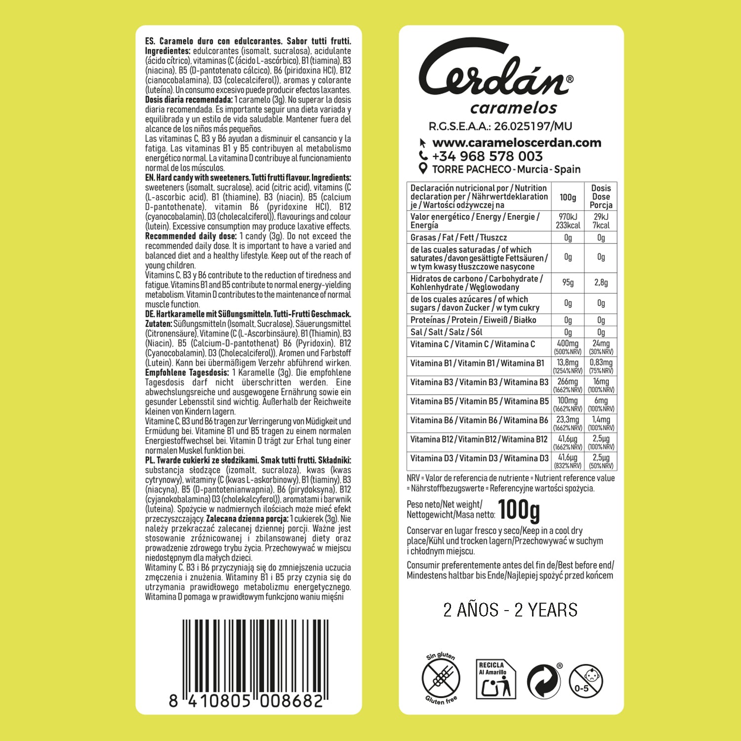 Caramelo sin azúcar Energy Multivitamins | Food Grade